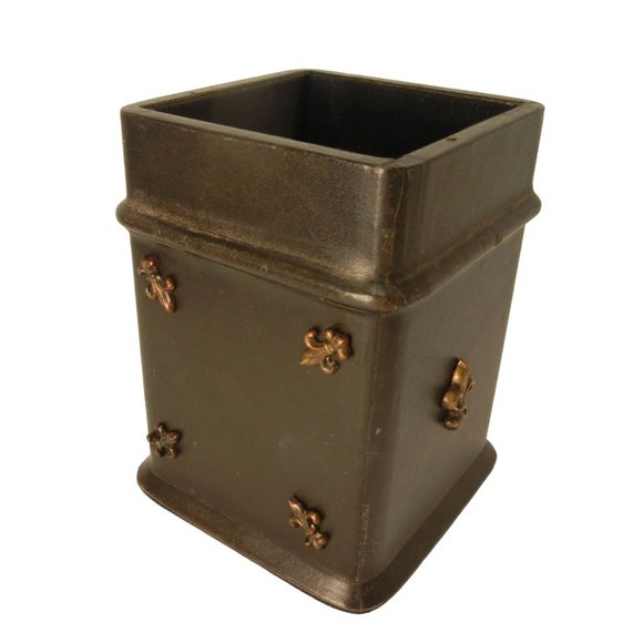 Leather Desk set, Black desk set, vintage India Made, 4 pc. with lids - Picture 3 of 10